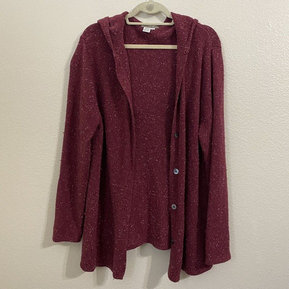 Isabella Bird Womens Sweater Cardigan Size L Duster Hoodie Silk Wool Blend Red - Picture 1 of 7